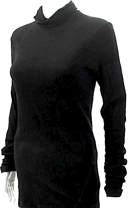 Helmut Lang NYC. Black Cotton Mock Neck Striped Long Sleeve Top