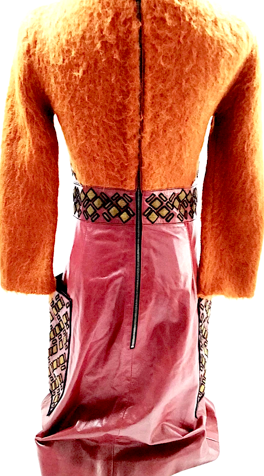 Bottega Veneta Italy. Vintage Leather, Nylon, Silk, Wool Mohair Alpaca Dress