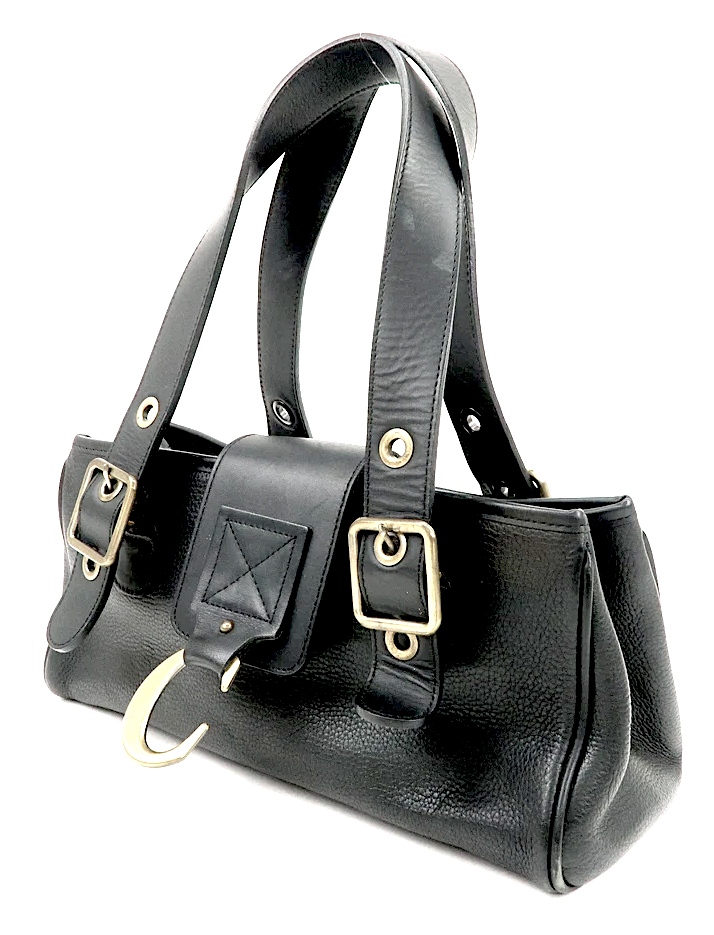 Chloe Paris. Black Leather Gold Hardware Logo Shoulder Bag Hand Bag