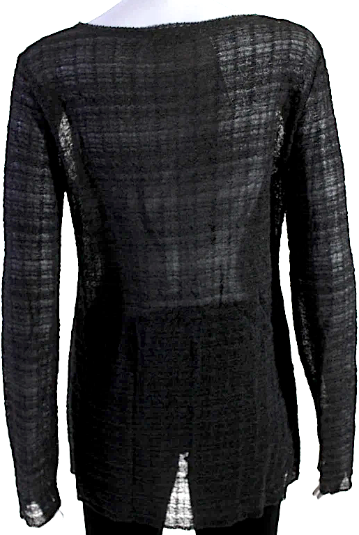 Fendi Italy. Gray Semi-Sheer Long Sleeve Metallic Button Down Blouse