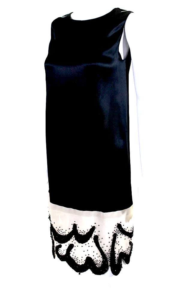 Balenciaga Paris Black/Ivory Silk Sequined Sleeveless Dress