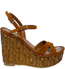 MIU MIU ITALY.  Dark Brown Light Brown Suede Leather Wood Platform Sandals SZ 37.5IT