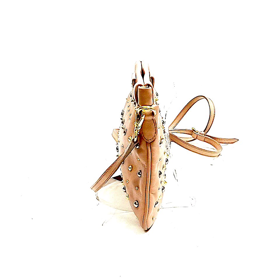Miu Miu Italy. Pink Studded Leather Small Crossbody / Shoulder Bag