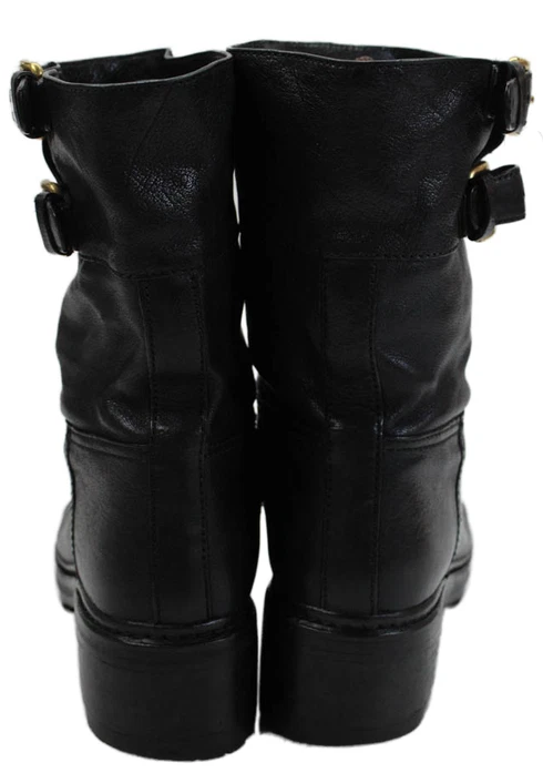 Prada Sport Italy. Black Leather  Slip On Block Heel Double Buckle Boots Size 39.5