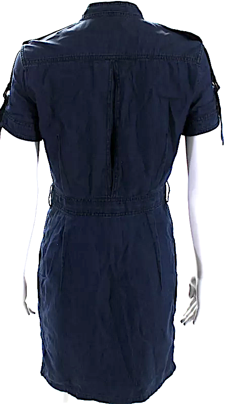 Lanvin Paris. Acne Studios Collab.  Blue Cotton Chambray Crew Neck Short Sleeve Denim Shirt Dress