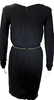 Gucci Italy. Black Viscose Crew Neck Embellished Waist Long Sleeve Dress