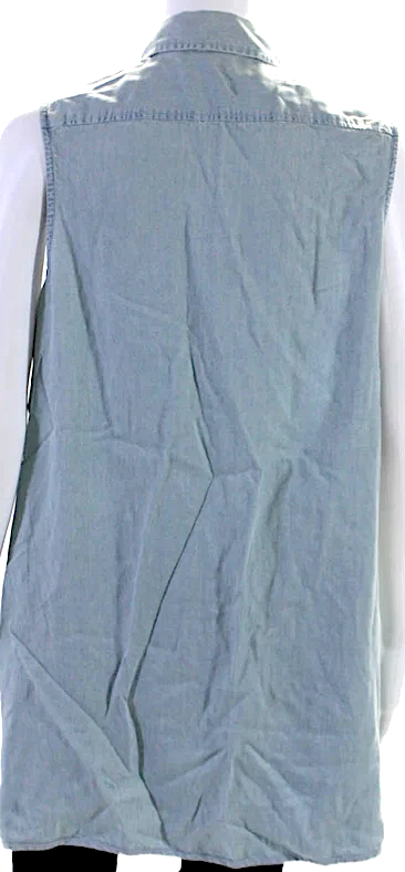 ACNE Studios Sweden. Blue Chambray Collared Sleeveless Button Down Shirt