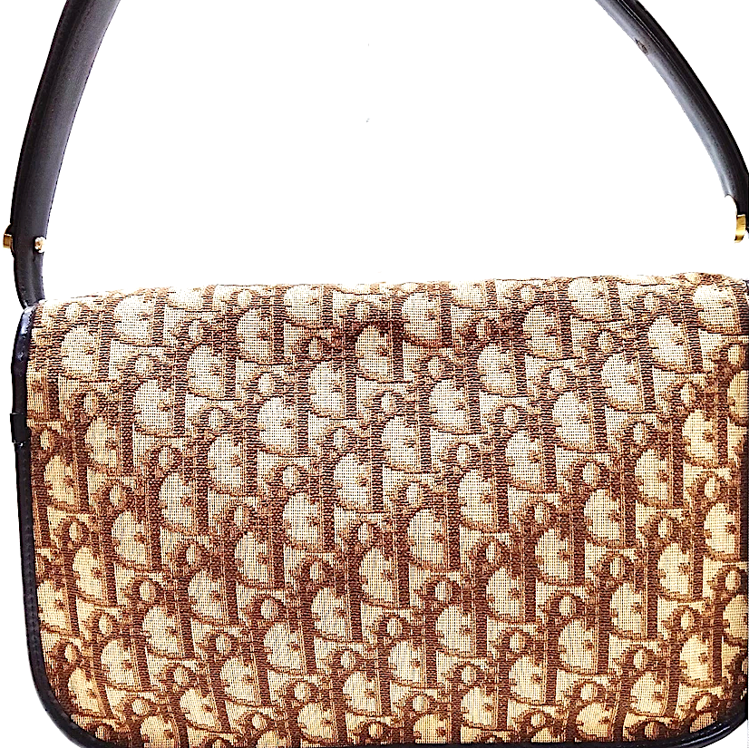 Christian Dior Paris. Vintage Brown Canvas/Leather Logo Shoulder Bag