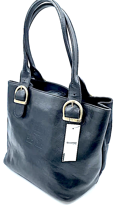 HIROFU JAPAN. Black Leather Shoulder Bag / Tote Bag