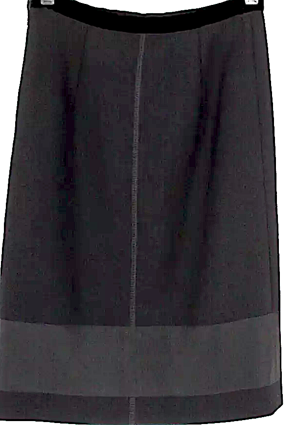 PRADA Italy. Black Virgin Wool Grosgrain Ribbon & Velvet Knee-Length Pencil Skirt