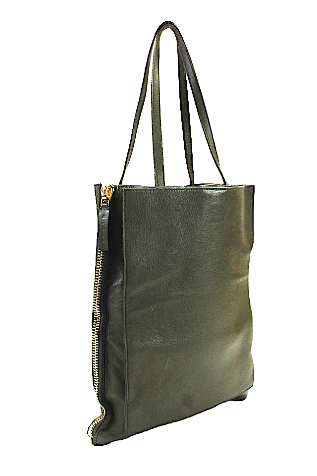 Marni Italy. Dark Green Leather Zip Detail Medium Shoulder Bag / Handbag