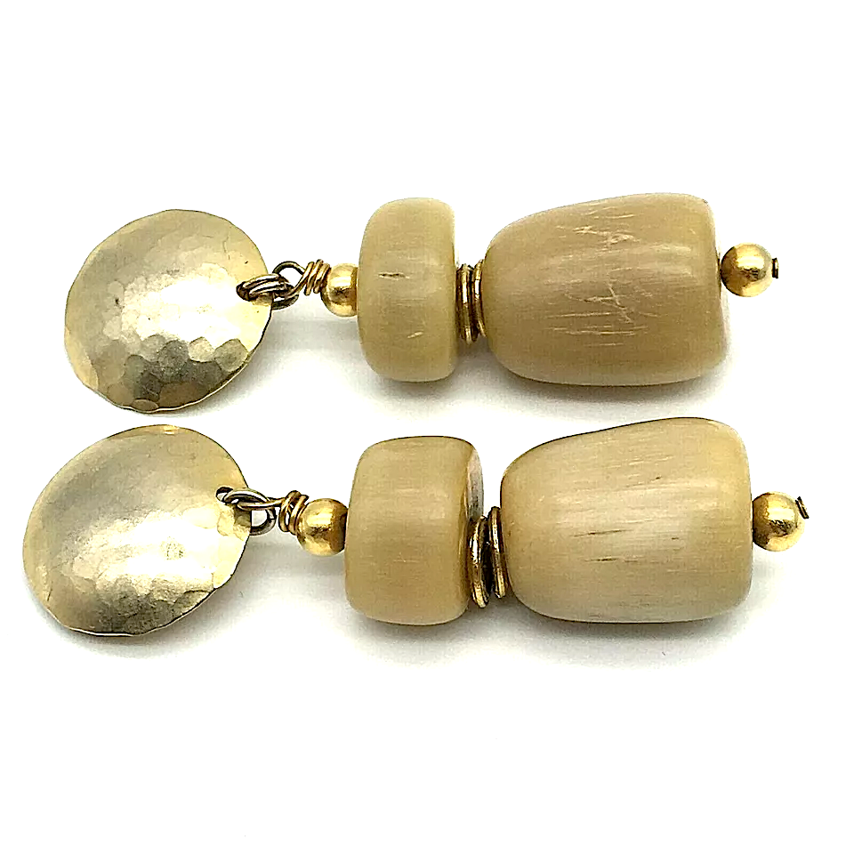 Dominique Aurientis Paris Signed 80's Artisan Crafted Hammered Gold Gilt Statement Clip Earrings