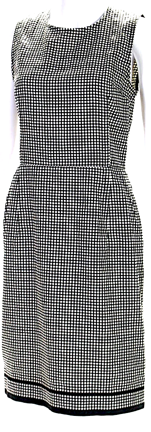 Lanvin Paris. Black/White Cotton Polka Dot Darted Zipped Midi Sheath Dress