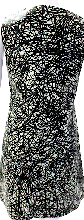 Balenciaga Paris. Black/White Back Zip Crew Neck Abstract Leather Dress