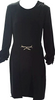 Lanvin Paris. Silver Swan Hook Detail Long Sleeve Crew Neck Black Sheath Dress