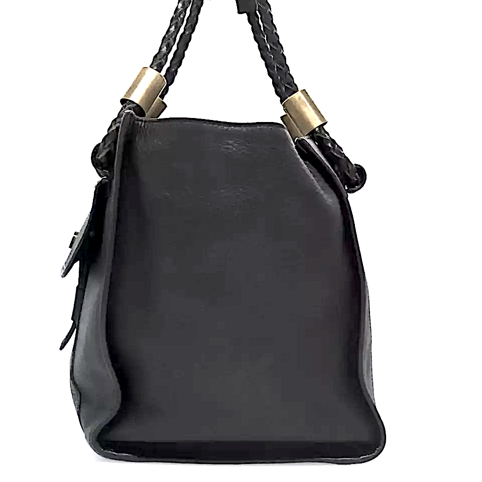 Chloe Paris. Black Leather Shoulder Bag w/Braided Leather Handles