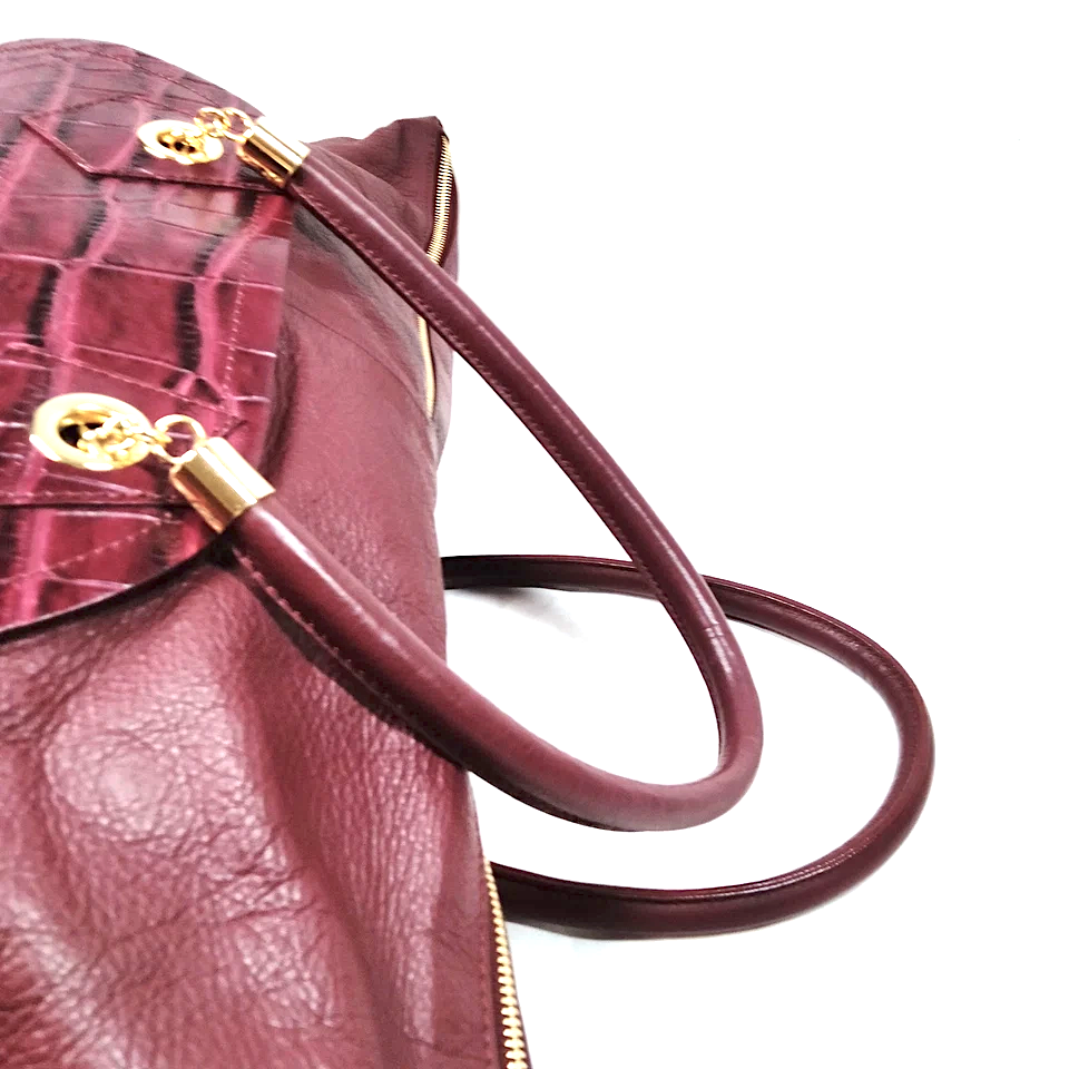 VIVIENNE WESTWOOD UK. NEW W/O TAG. Bordeaux Croc Pattern Leather Distressed Large Shoulder Bag / Tote Bag