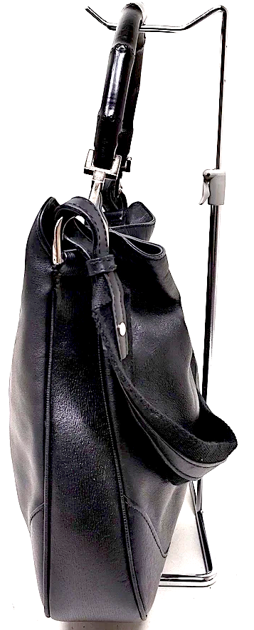 Gucci Italy. Black Leather, Black Bamboo Handle Shoulder Bag / Crossbody Strap