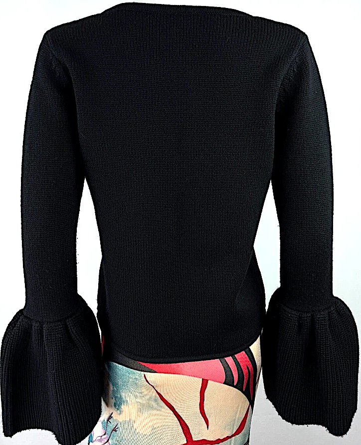 Co Japan. Japanese Yarn Black Wool Sweater with Flare Cuffs