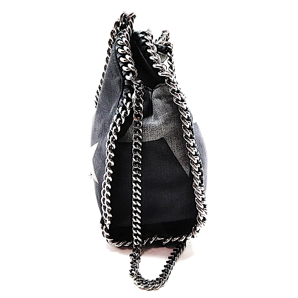Stella McCartney UK. Black Denim Falabella Star Bag Silver Hardware Shoulder Bag