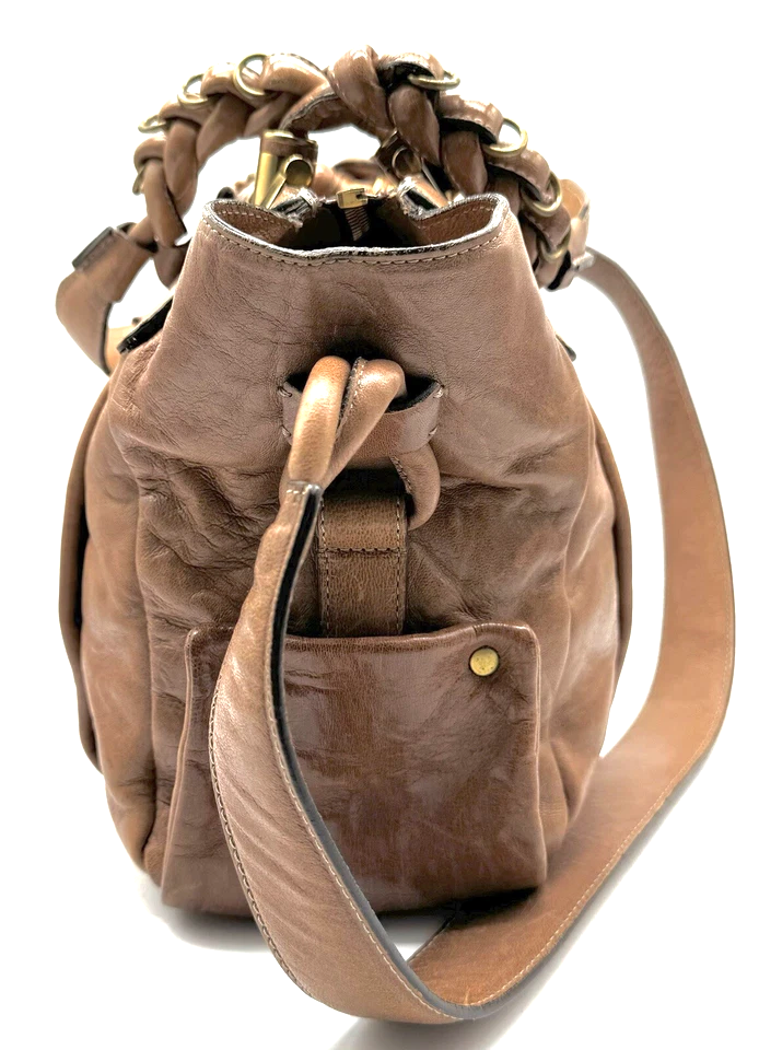 Chloe Paris. Chestnut Lambskin Glazed Leather Satchel Handbag / Shoulder Bag w/Long Strap