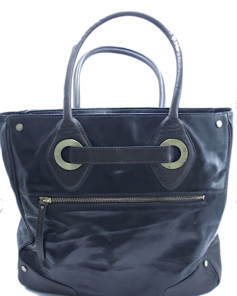 HIROKO KOSHINO Japan. Black Leather, Silver Hardware Shoulder bag