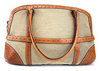 GUCCI ITALY. GG Logo Brown Leather Beige Canvas Shoulder Bag / Handbag