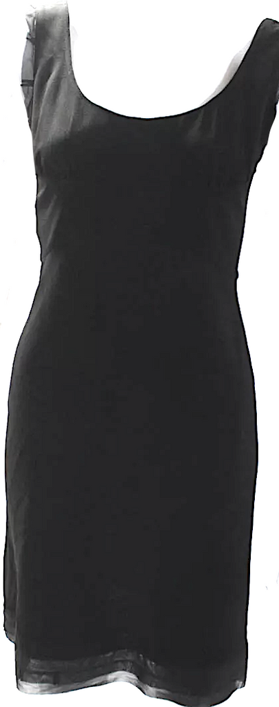 Prada Italy. Black Chiffon Trim Scoop Neck Sleeveless Sheath Dress