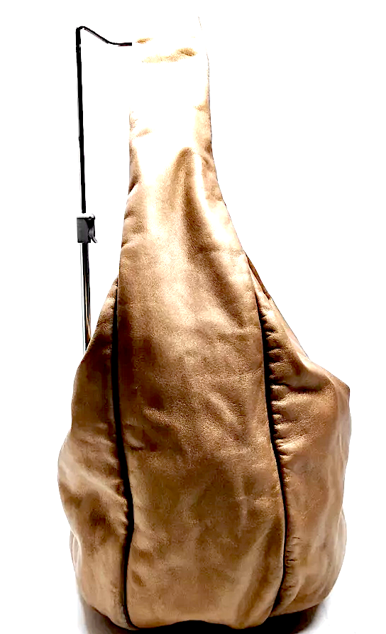 LOEWE MADRID. Brown/Gold Leather Hobo Style Shoulder Bag