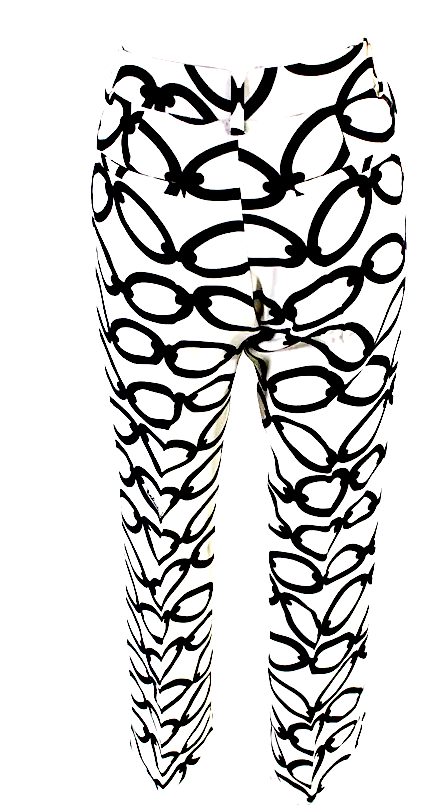 Valentino Garavani Italy White, Black Chain Logo Print Mid Rise Pleated Pants