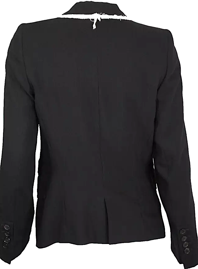 ANN DEMEULEMEESTER Belgium. Black Wool Woven Fringed Lapel Blazer Jacket