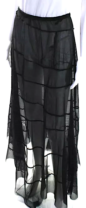 Ivan Grundahl Copenhagen. Black Striped Print Textured Sheer A-Line Maxi Skirt