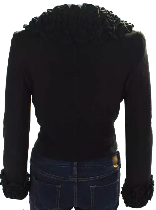 Alaia Paris. Black Textured Knit Crew Neck Cropped Cardigan Sweater/Jacket