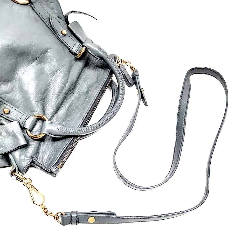 Miu Miu Italy. Gray Leather Mini Shoulder Bag / Hand Bag Crossbody Strap