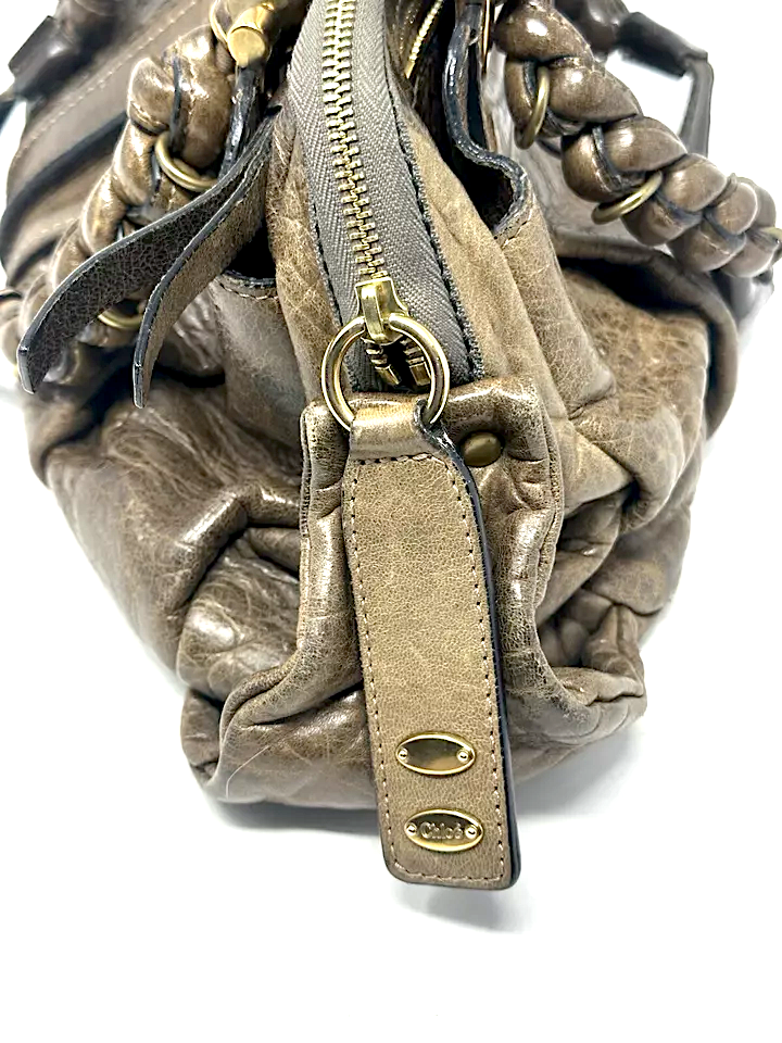 CHLOE Paris. Phoebe Philo Designer. "Heloise" Camel Brown Leather Braided Handle Handbag Shoulder Bag