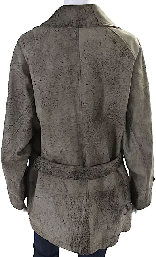 Joseph London. Gray Leather Double Breated Belted Overcoat / Car Coat