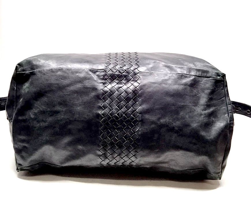 Bottega Veneta Italy. Black intercciato Leather Shoulder Bag/ Weekender