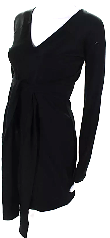 Jil Sander Black Knit Deep V-Neck Long Sleeve Fitted Bodycon Mini Dress