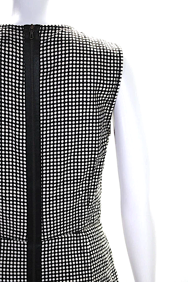 Lanvin Paris. Black/White Cotton Polka Dot Darted Zipped Midi Sheath Dress