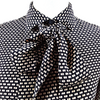 Christian Dior Paris. Dark Brown Geometric Print Silk Bow Blouse