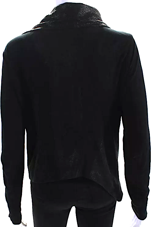 Helmut Lang NY. Black Leather Metallic Asymmetrical Zip Jacket