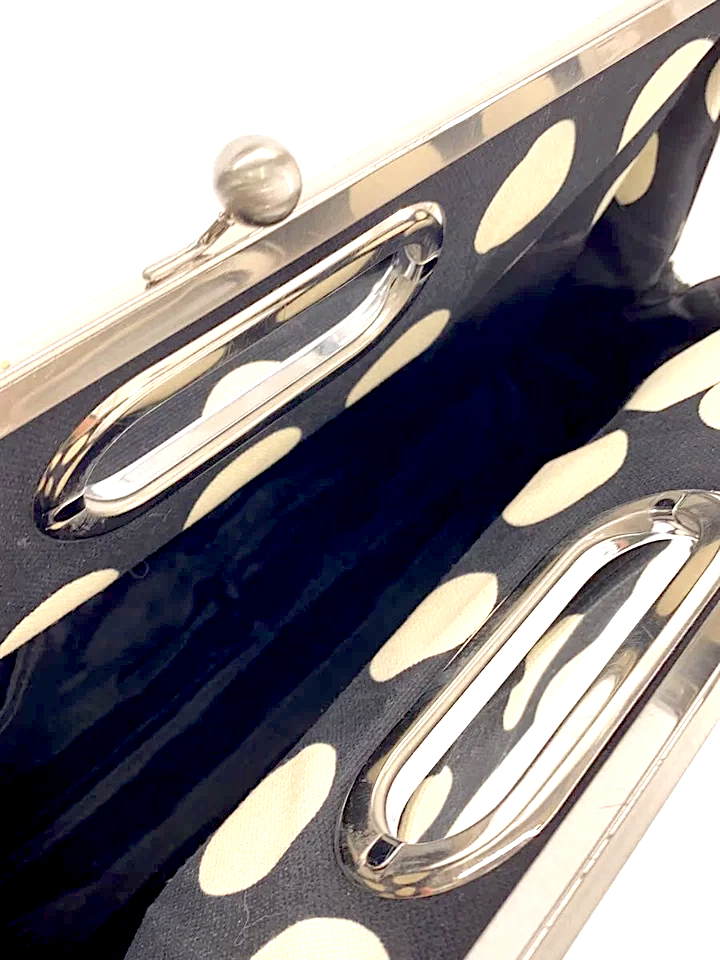 AYANOKOJI JAPAN. Black Canvas/White Polka Dot Kiss Lock Handbag