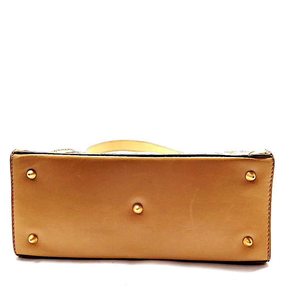 Bottega Veneta Italy. Vintage Beige Intrecciato Leather Hand Bag / Shoulder Bag