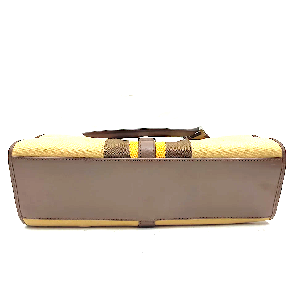 Gucci Italy. Brown Stripe Canvas Jackie Shoulder Bag