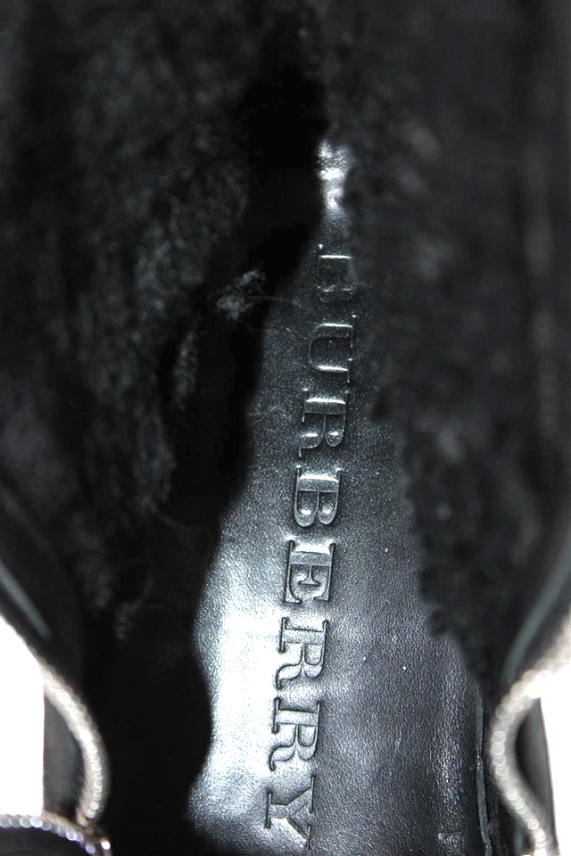 Burberry UK. Black Textured :Leather Zip Casual Booties Black Size EUR 38