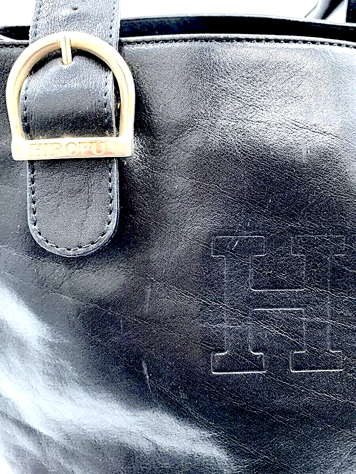 HIROFU Japan. Black H Logo Medium Size Lambskin Leather Shoulder Bag / Tote Bag
