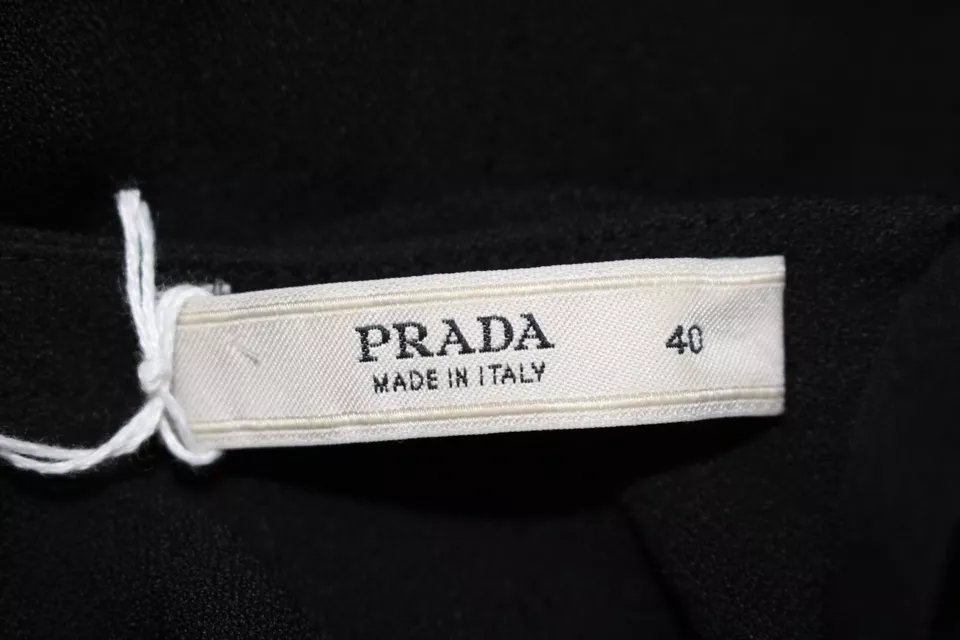 PRADA Italy. Black Crepe Gathered Detail Sleeveless A-Line Dress