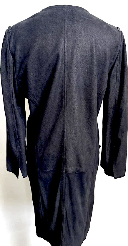 Ann Demeulemeester Belgium. Black Collarless Leather Suede, Rayon Lined Coat