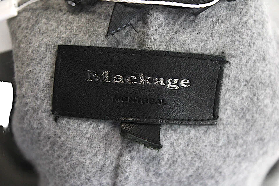 Mackage Gray Wool Black Leather Trim Sleeves,  Collared Jacket