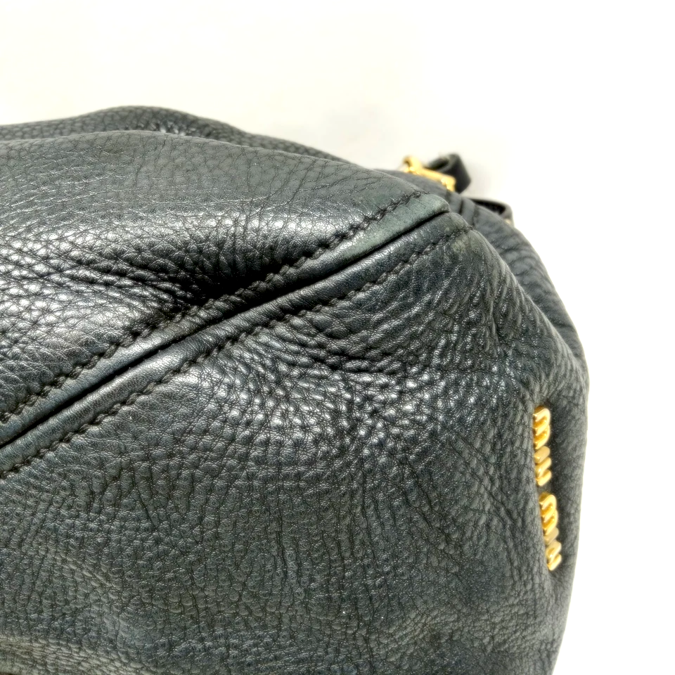 Miu Miu Italy. Dark Slate Gray Pebbled Leather Shoulder Bag